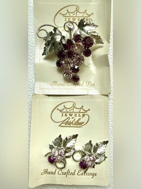 Vtg Park Lane Silver Tone Grape Cluster Brooch & Clip Earrings Set NEW ON CARD
